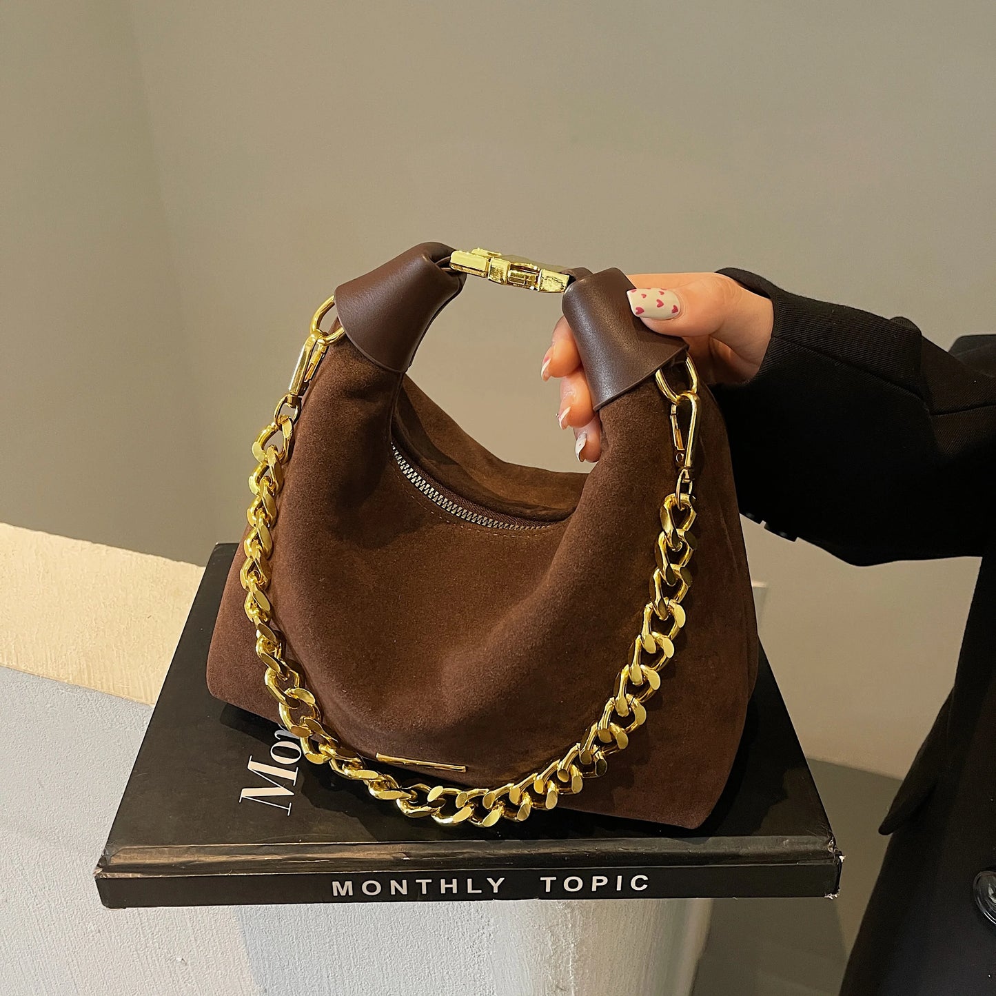 Stylish Suede Moon Tote