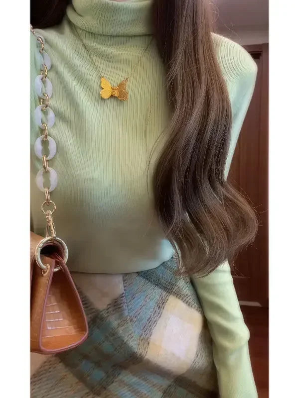 Chic Plaid Skirt & Knit Top Set